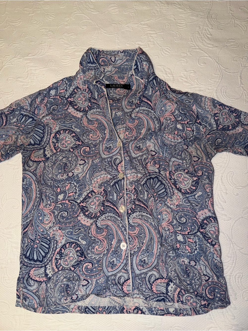 Lauren Ralph Lauren Blue & Pink Paisley Button-Up PJ’s